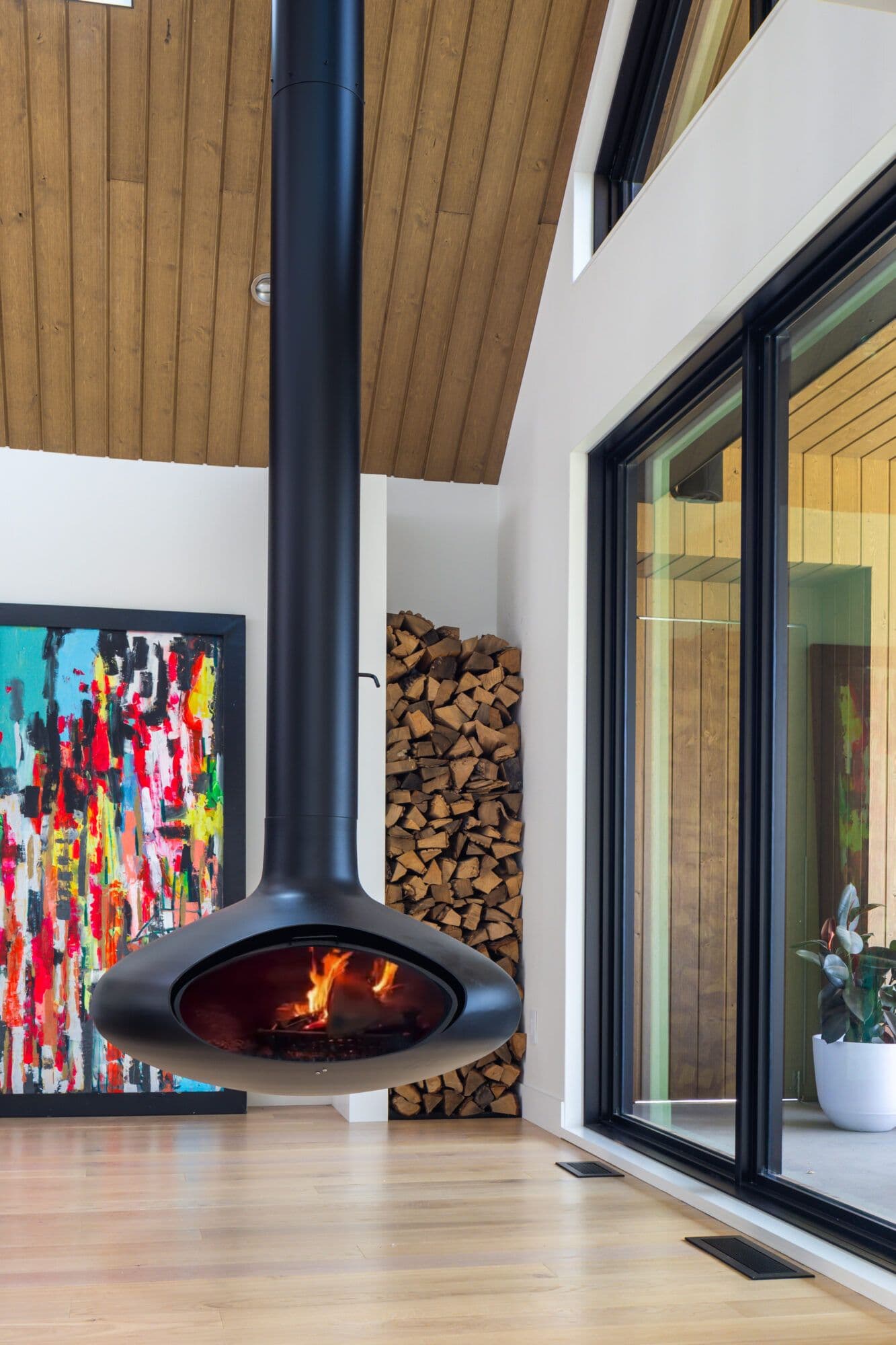Floating fire place in the new living room
