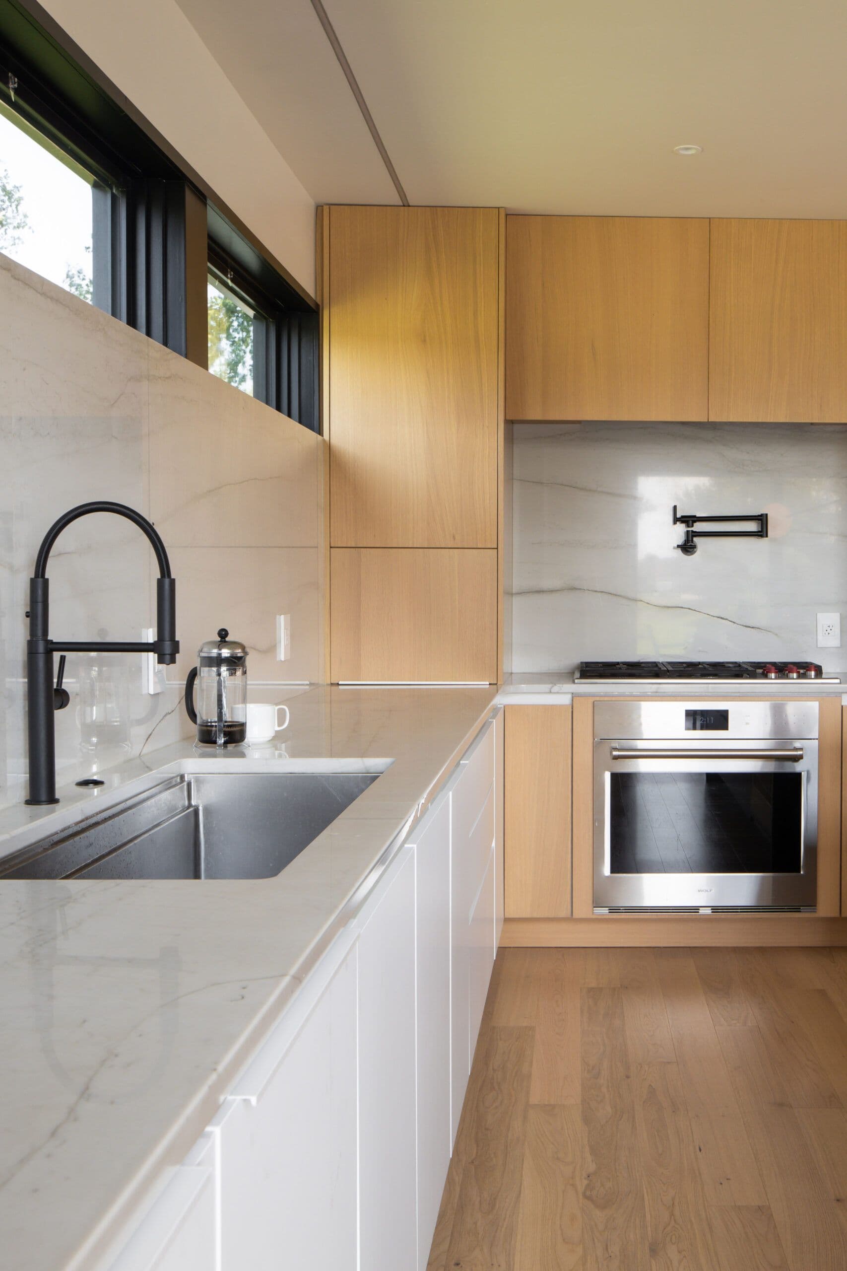 after remodel: kitchen sink and stove